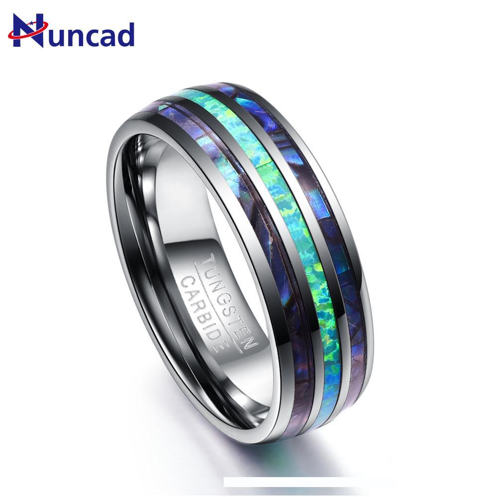 8mm Dome Black Acacia Wood Opal Tungsten Carbide Men Engagement Band Wedding Ring