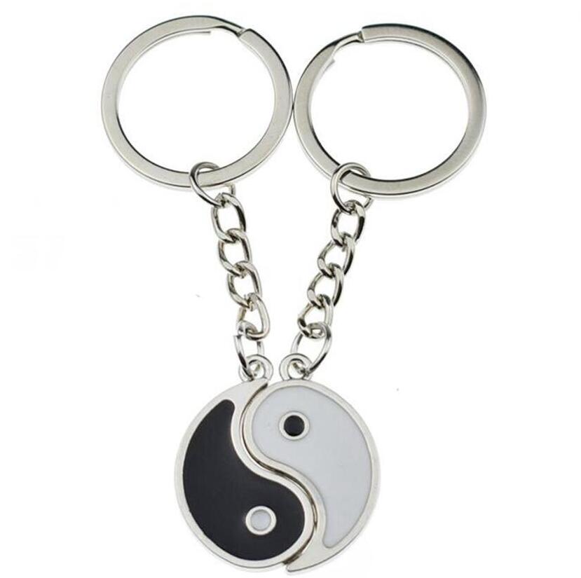 Vintage Silver Couple China Enamel Yin Yang Keychain Key Ring Key Chain Souvenirs Valentine's Gift For Keys Car Jewelry NEW-image-422688832
