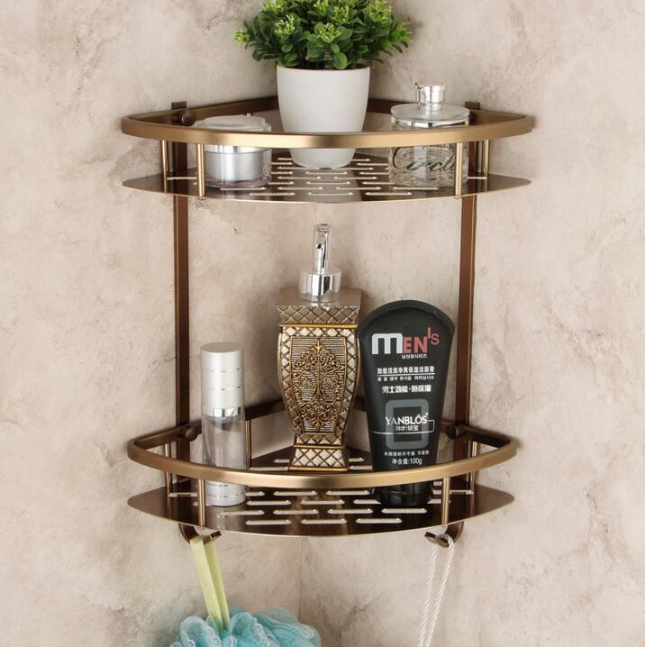 

Corner shelf Wall Mounted Antique finish NEW aluminum Bathroom Shower Shelf Basket Holder Fashion Double Layer JM620
