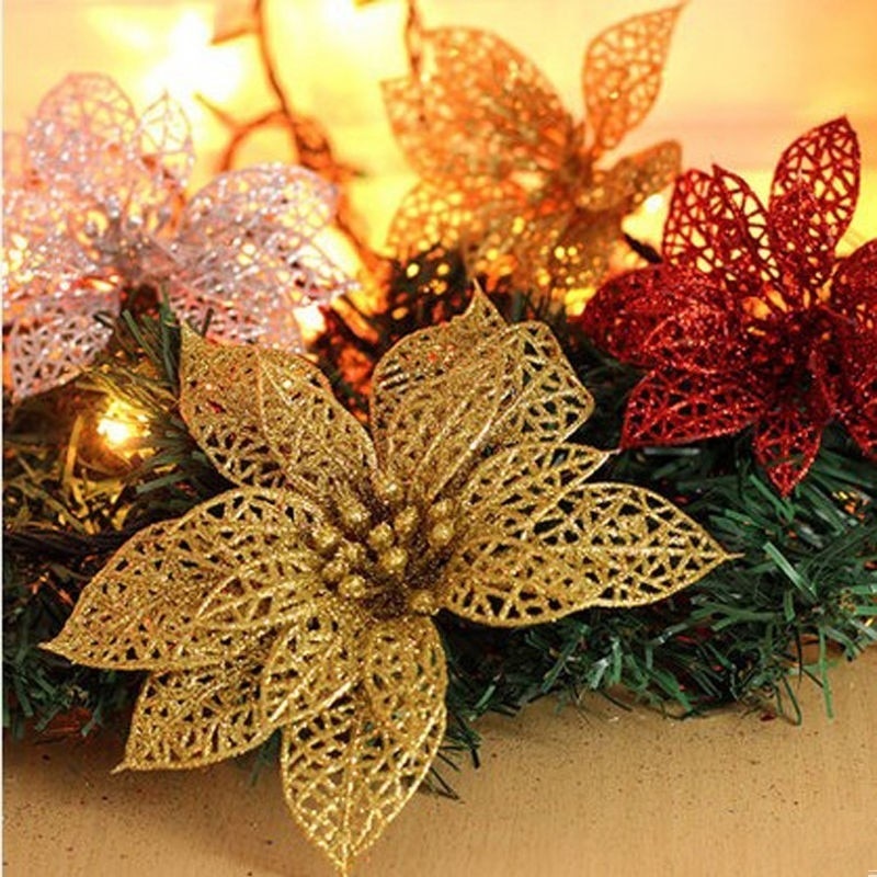 

4Pcs Hollow Xmas Flowers Artificial Christmas Hollow Flower For Christmas Tree Decorations Ornaments Wedding Decor