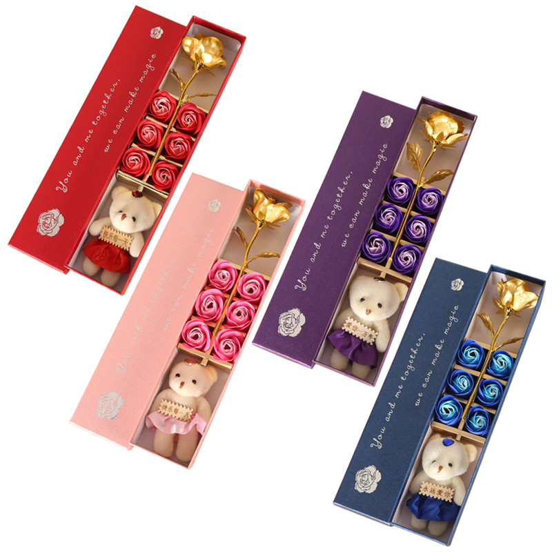 

24K Gold Rose Soap Flower Rose Gift Box Valentine's Day Gift For Girldfriend Special Romantic Gold Foil For Birthday, Jr0534a