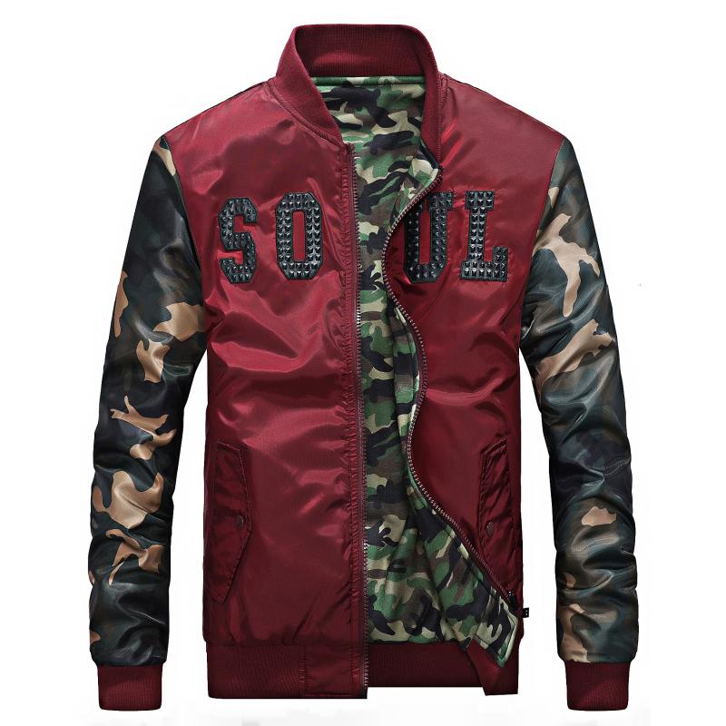 

Spring Autumn Jacket Men Camouflage Jacket Men Baseball Collar Print Bomber Coat Chaquetas Hombre -XXXL, Black