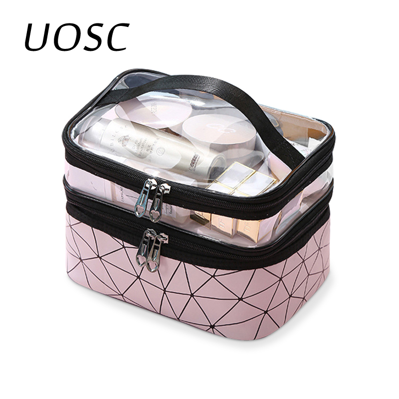 UOSC Women Double Layer Cosmetic Bag Make Up Organizer Bags Travel Waterproof Toiletry Storage Pouch Beautician Makeup Cases Box T200519