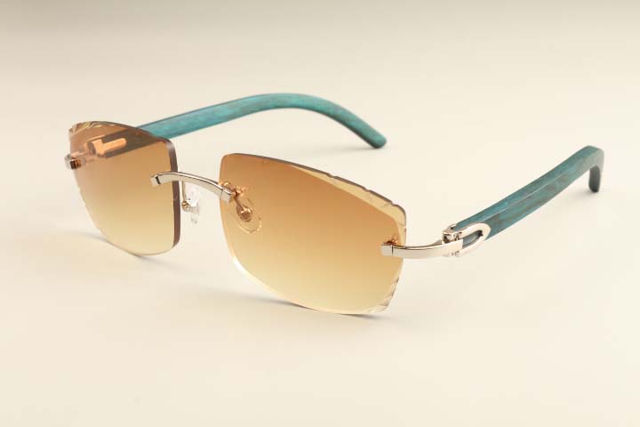 

2019 new factory direct luxury fashion ultra light sunglasses 3524015-B natural blue wooden temple sunglasses engraving mirror