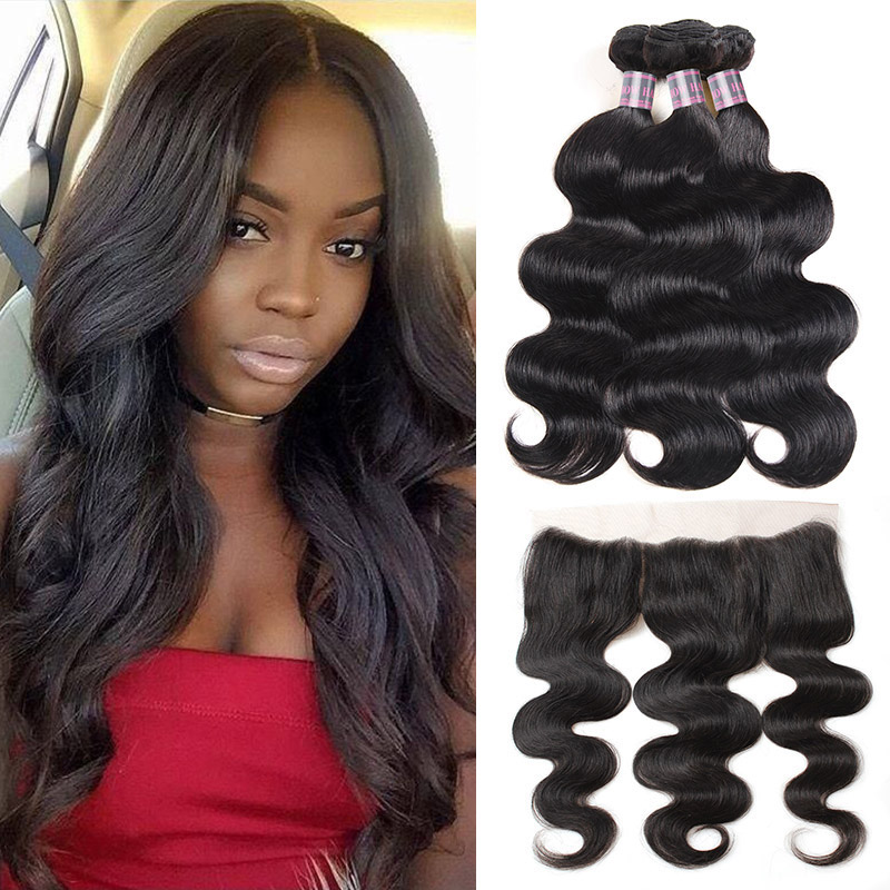 

Ishow Indian Body Wave 13*4 Lace Frontal Brazilian Peruvian Malaysian Virgin Human Hair Bundles with Closure Hair Extensions Wefts for Women Natural Black, Natural color