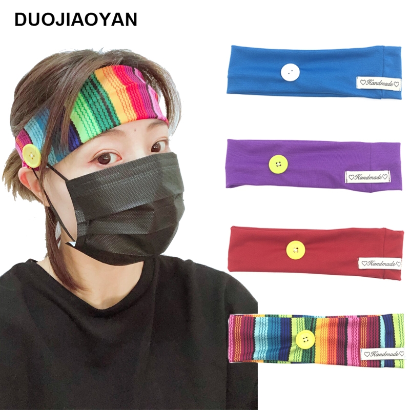 

DUOJIAOYAN New custom Mask accessories hair band fitness Rainbow elastic hairband striped button headband for women