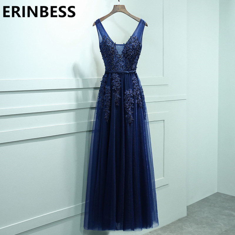 

Sexy V Neck Lace Appliques Navy Blue Burgundy Evening Dresses Sashes Prom Gowns 2019 Women Party Gowns Vestido De Festa, Sky blue