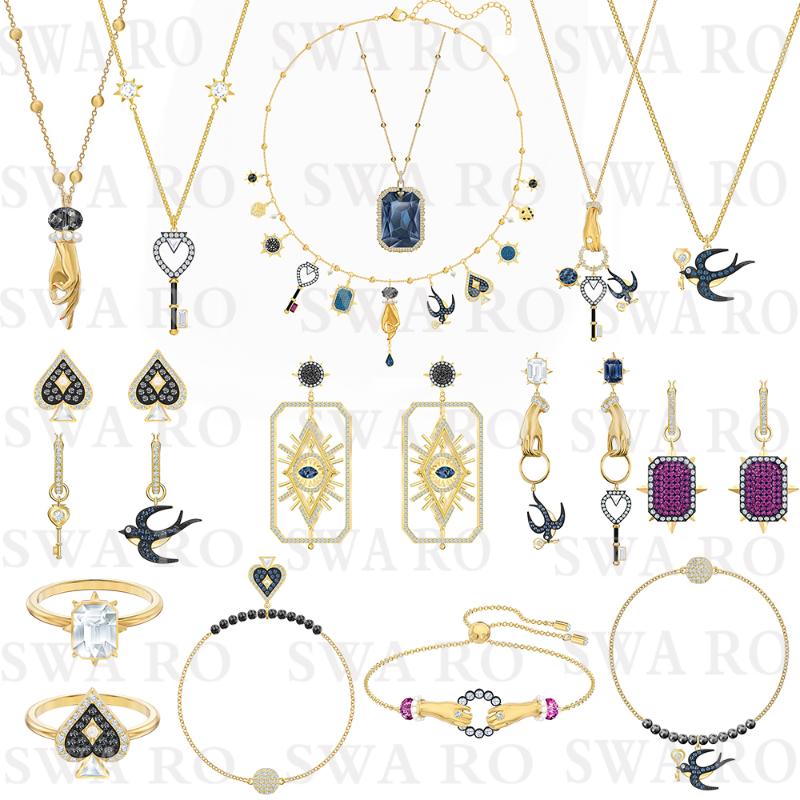 

SWA New TAROT MAGIC Necklace Set Mysterious Symbol Lucky Swallow, Devil's Eye, Key, Spades Female Jewelry Fashion Set Gift, As pic