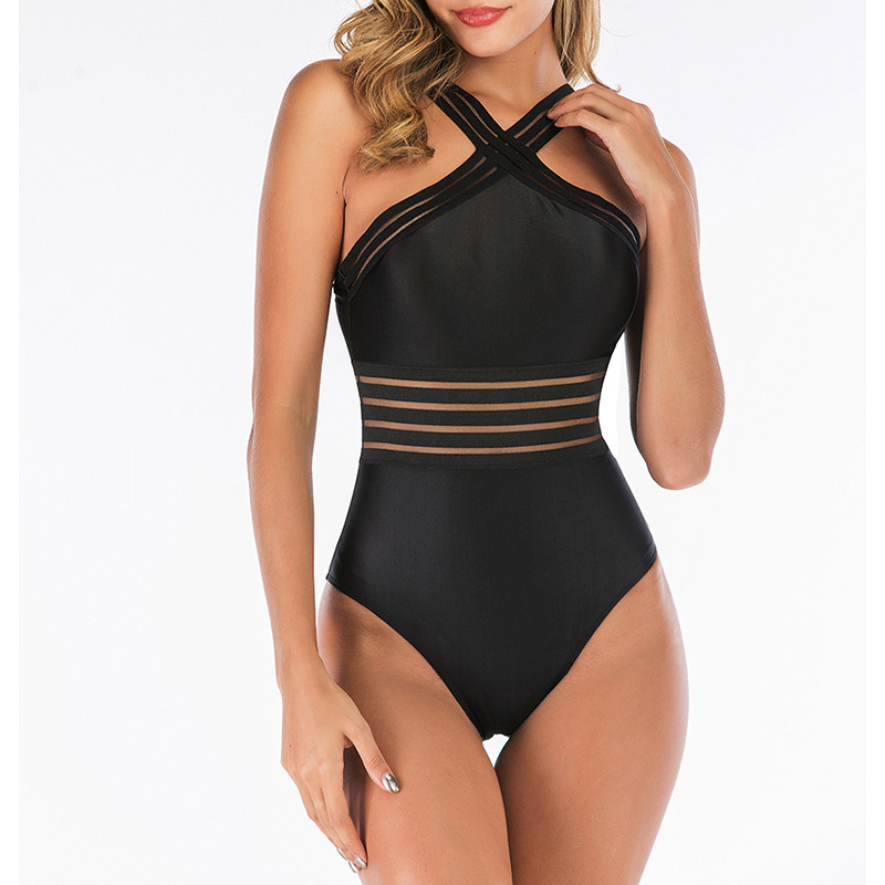 Le donne One Piece stampa croce frontale bendaggio Costume Costumi da bagno Costumi da bagno motivo