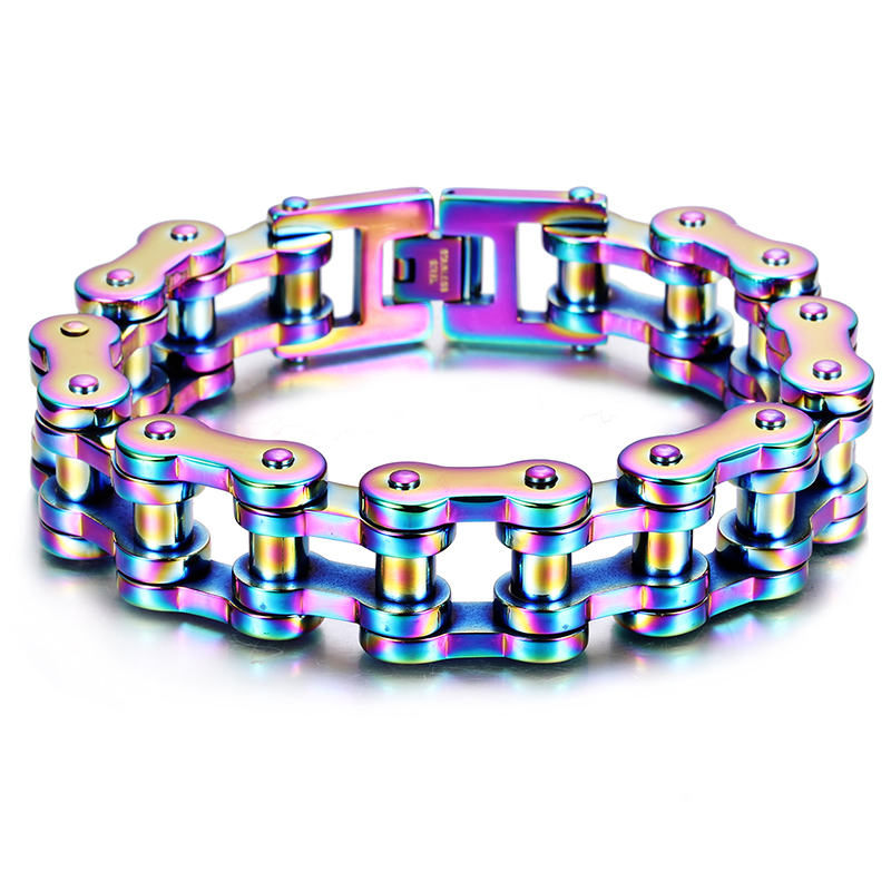 

Hip Hop Colorful Bicycle Chain Bracelet 316L Stainless Steel Titanium Steel Cool Men Heavry Thick Bangle Jewelry
