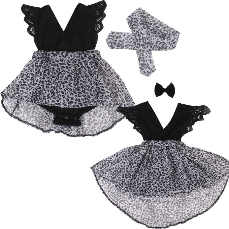 

Toddler Newoborn Infant Kid Baby Girl Big Little Sister Lace Leopard Sleevel Romper Dress Wedding Party Outfit Baby Clothes, As pic