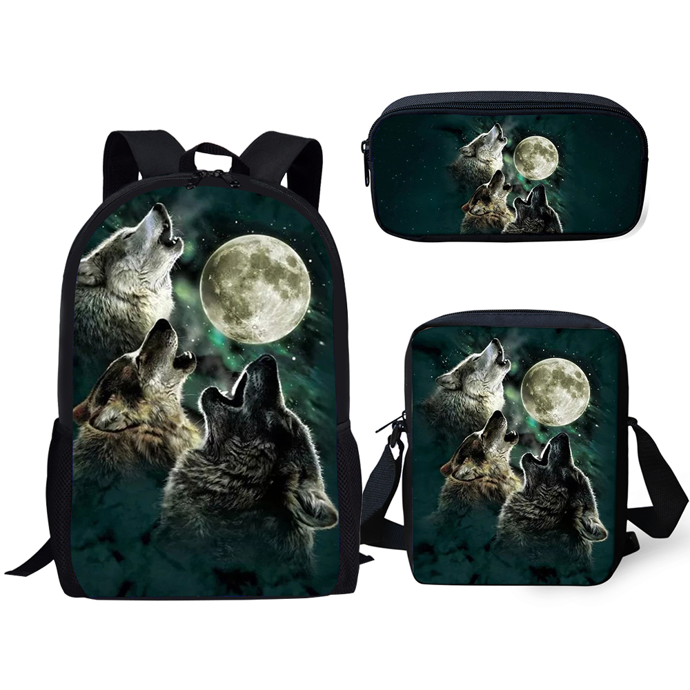 Boys//Girls Blue Preschool Toddler Kids Backpack /& Lunch Box Set Howling Wolf