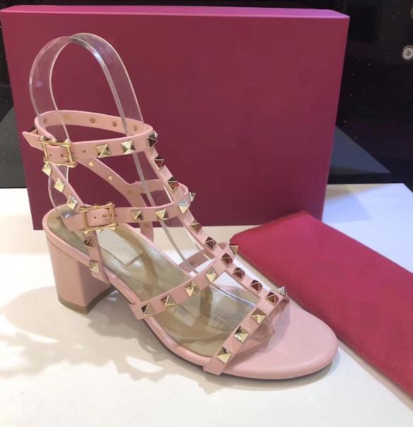 

Hot sale fashion Designer Studs Patent Leather rivets Sandals Women Genuine Leather Studded Strappy Dress Shoes 9.5CM 6.5CM high heel Shoes, Black