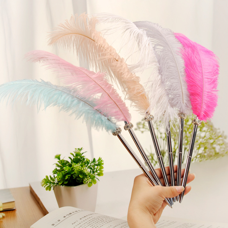 

40cm Wedding Signature Guest Pen White Color Feather Ballpoint Pen Be Engaged Party Favor Back to School WJ094, Multi