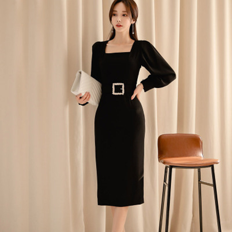 

2020 New-arrived Sexy Sheath Pencil Dress Women Elegant Slim Bodycon Dresses Korean Knee-length Work Casual Vestidos RB199, Black