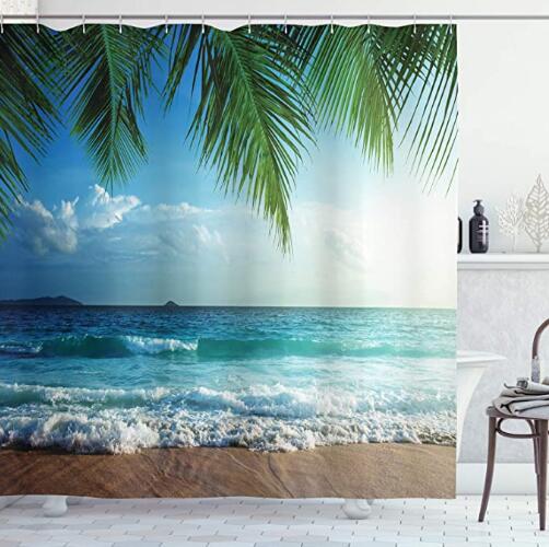 

Palms Ocean Tropical Island Beach Shower Curtains Waterproof Bathroom Decor with Hooks 3D Girls Boys Gifts