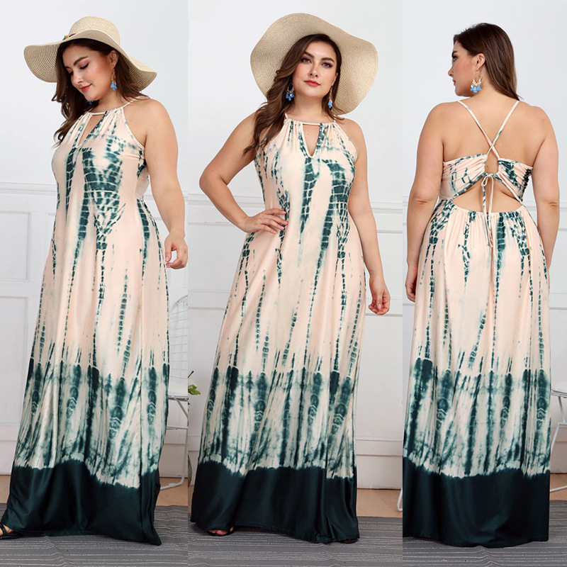 

Bohemian Party Dresses Women Plus Size 3XL 4XL Sleeveless Backless Bandage Sexy Beach O-Neck Casual Print Maxi Long Dress Ladies, Multi