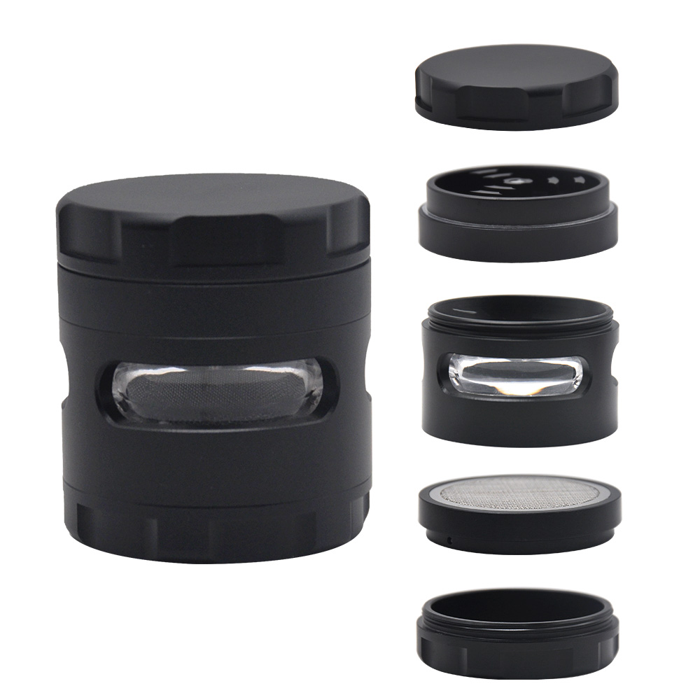 

Newest Glass Window Design Aluminum Metal Tobacco Smoking Herb Grinder 61MM 4Layers Spice Crank Hand Tobacco Dry Herb Muller Grinder Screen