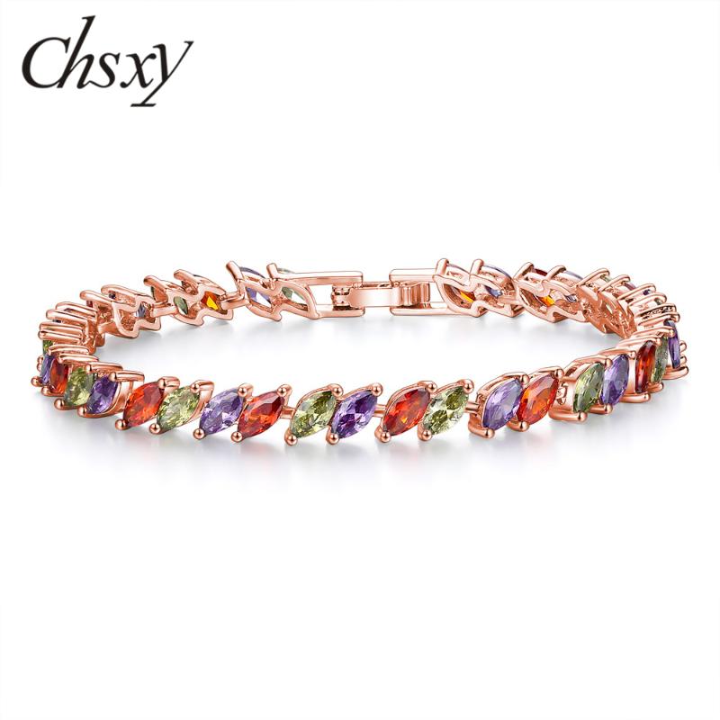 

Charm Bracelets CHSXY Colorful Eye Shape Cubic Zirconia For Women Wedding Party Gifts Tennis Zircon Crystal Jewelry
