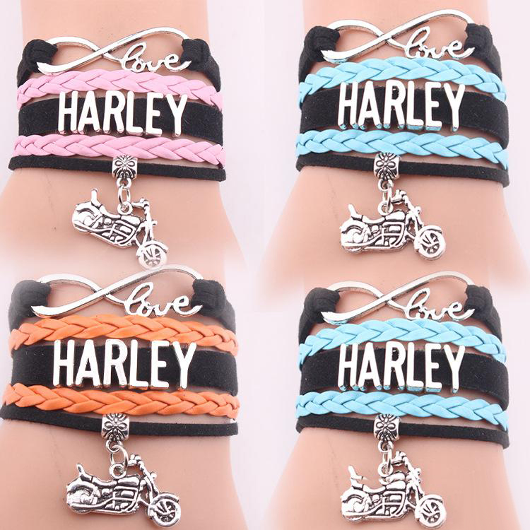 

Fashion Multi layered braided Leather wrap bracelet For Women Mens Harley Letter motorcycle charm Biker Bangle 2019 Jewelry in Bulk, Golden;silver