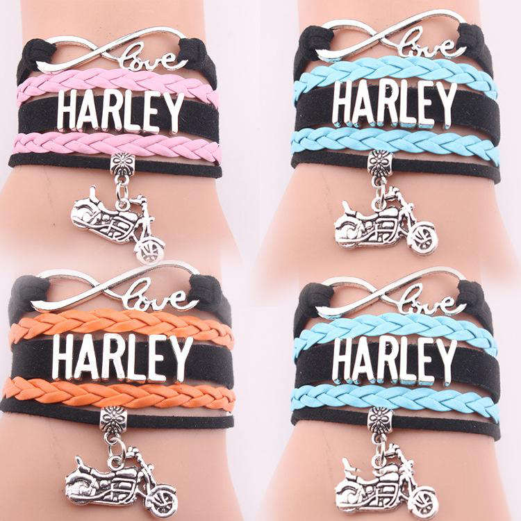 

Fashion Multi layered braided Leather wrap bracelet For Women Mens Harley Letter motorcycle charm Biker Bangle 2019 Jewelry in Bulk