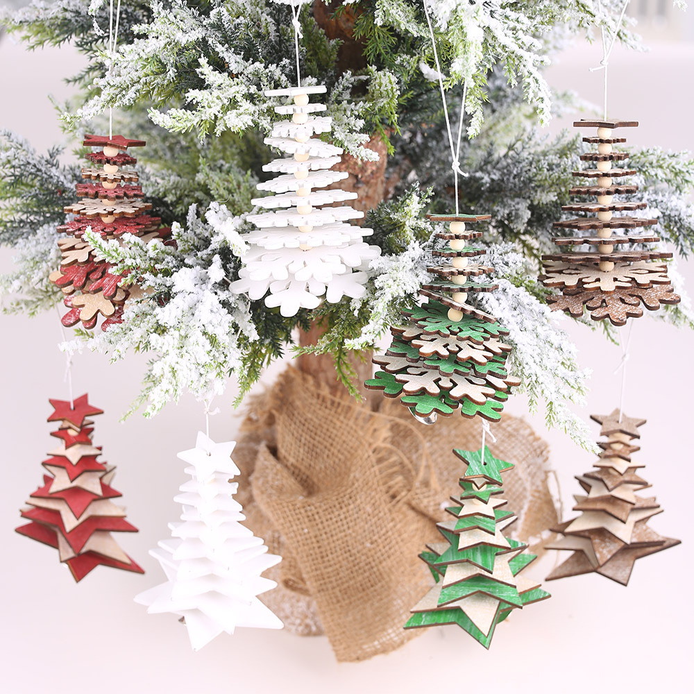 

Creative 3D Wooden colorful Pentagram Snowflake string ornaments christmas tree hanging pendant decor for home navidad 2020