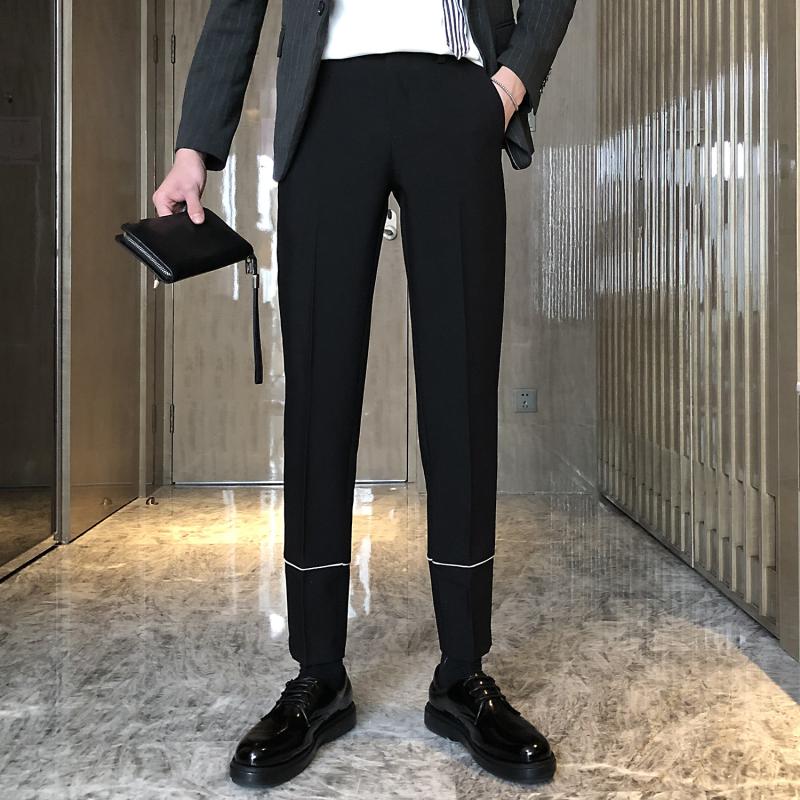 

Men Business Casual Suit Pant Streertwear Vintage Fashion Slim Fit Ankle-length Pants Korea Japan Male Pencil Pants Polyester, Black