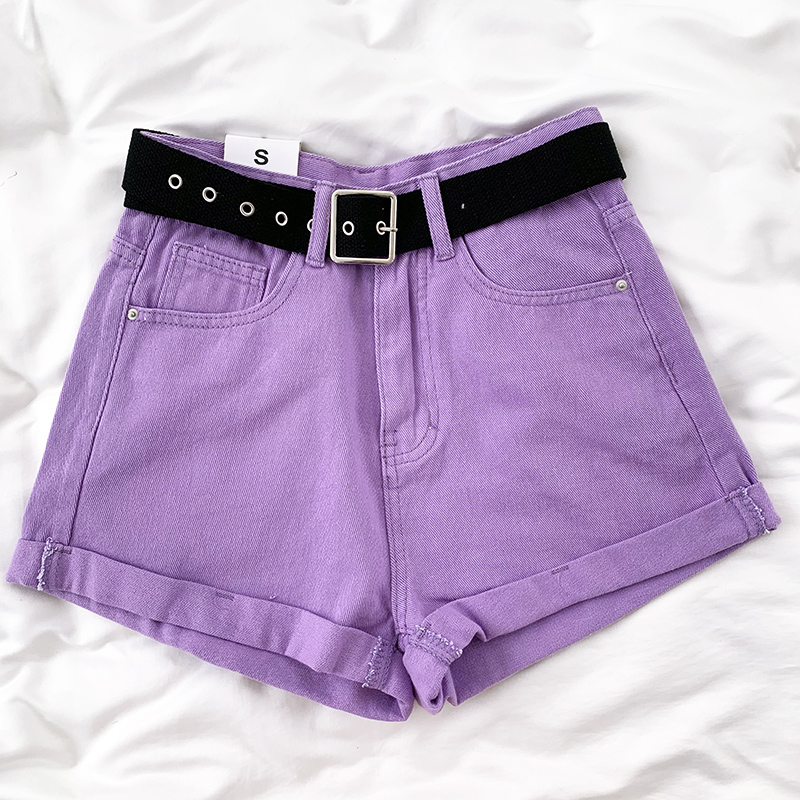 

Retro high waist curled summer denim shorts, Black
