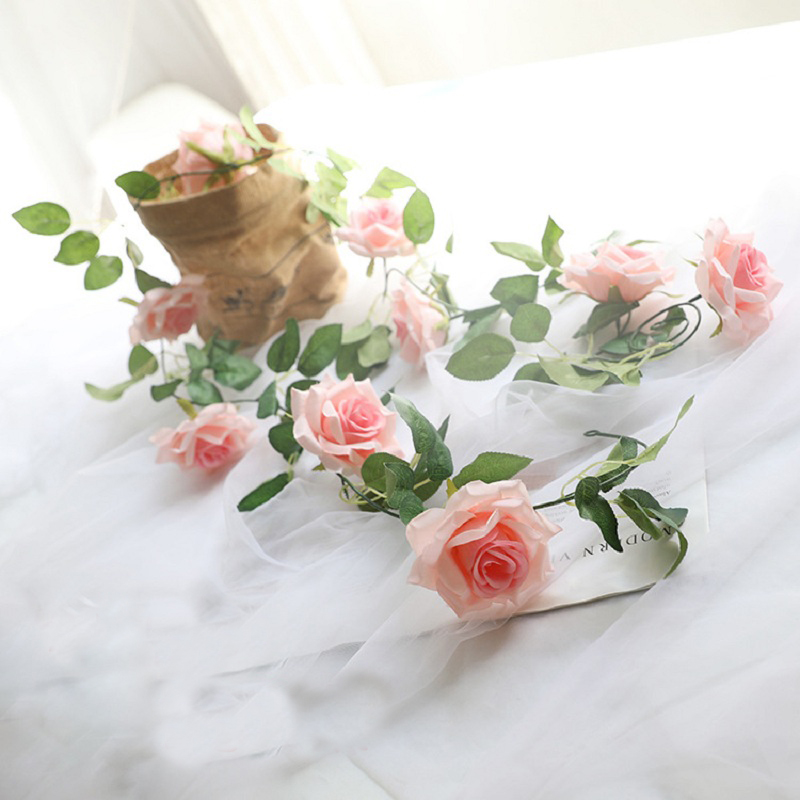 

Artificial Silk Rose Vines Plastic Stems Decorative Wedding Party Rose Flowers,Artificial Fake Roses Flowers Rattan Home Decor, Pink