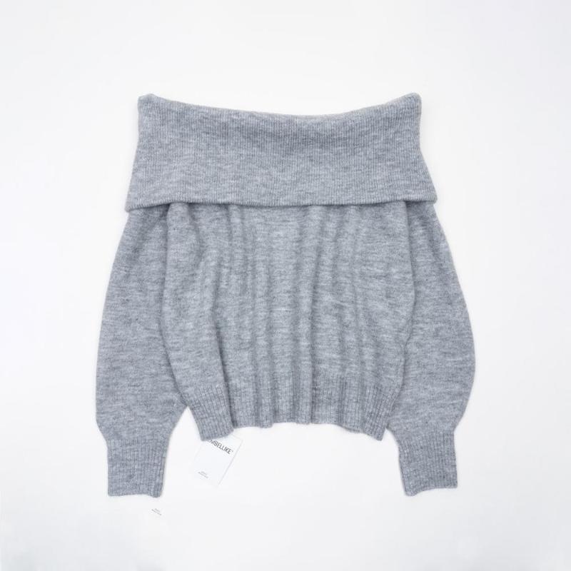 

Cute Fluffy Off Shoulder Sweater Women Fashion Knitted Sweaters Jumpers, Grey marl