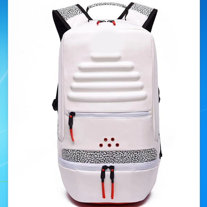 

backpack Man and woman PU fashion cement crack basketball backpack outdoor Leisure splice Mountain climbing tourism student school bag new s, White