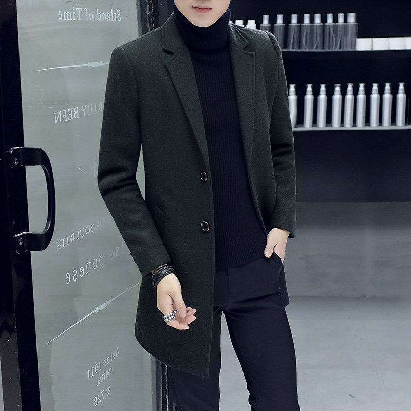 

Jackets 2020 Autumn Wool Coat Thick Warm Winter Overcoat Slim Fit Trench Coats Male Casual Long Jacket Erkek Mont LWL638, Black