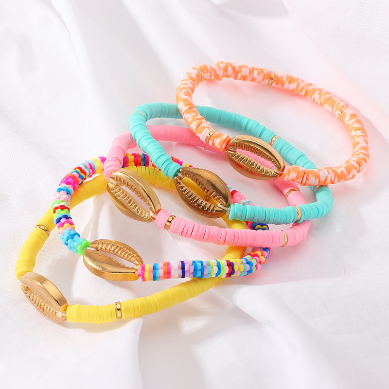 

Bohemian shell bracelet Handmade soft pottery friendship rope bracelet colorful charm ring Wristlet for lady girls charm bracelet FFA4144-2, Golden;silver