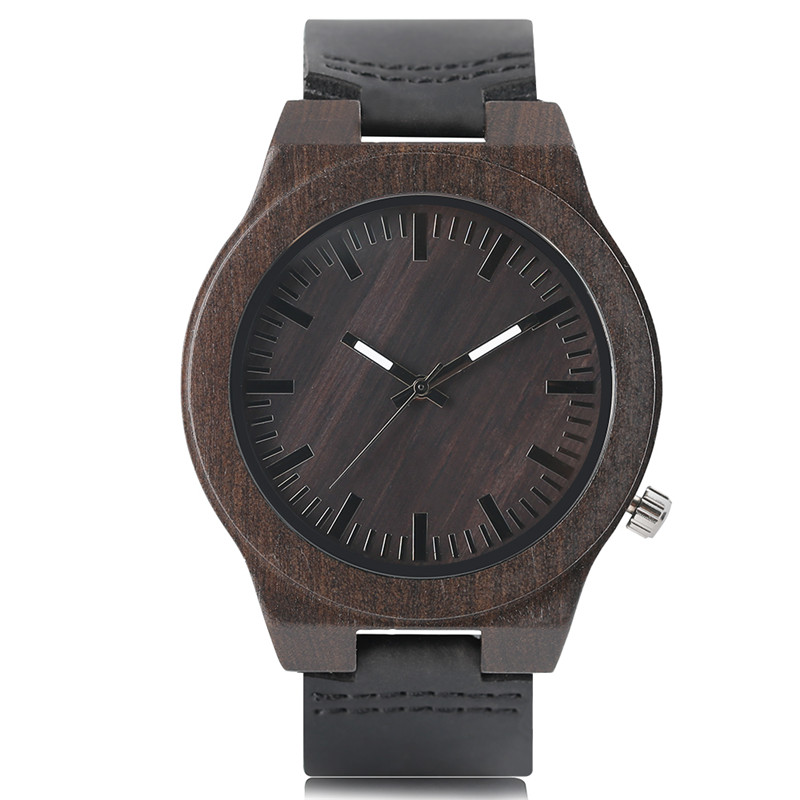 

Retro Men Wooden Watch Nature Wood Case Vintage Bamboo Sports Quartz Analog Wristwatch Minimalist Design Black Leather Bracelet Strap, Slivery;brown