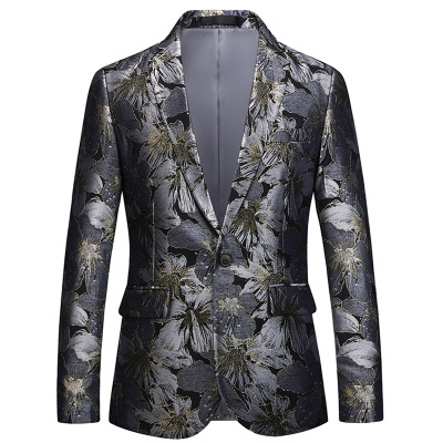 

2020 High Quality Men Jacquard Floral Suit Jacket Handsome Tide Brand Slim Fit Balzers Casual Coat Male Stage Signers Clothing, Only jacket