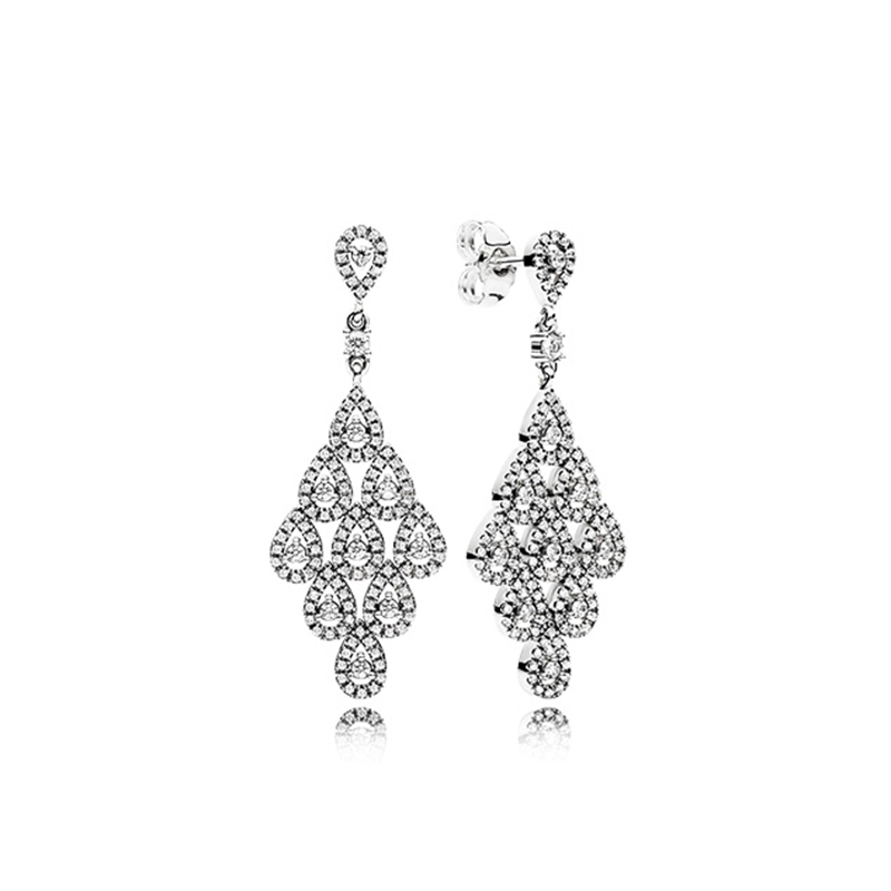 

New Glamour Stacked Stud Earrings Luxury Designer 925 Sterling Silver CZ Diamond Original Box Set for Pandora Earrings Women's Birthday Gift