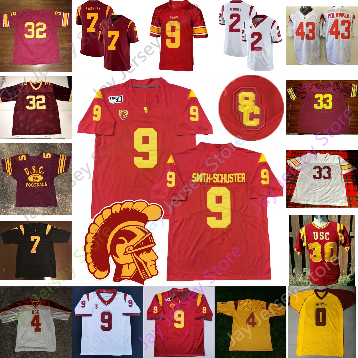 

USC Trojans Southern California Football Jersey NCAA College Reggie Bush Troy Polamalu Clay Matthews JuJu Smith-Schuster Junior Seau Simpson, Red ii