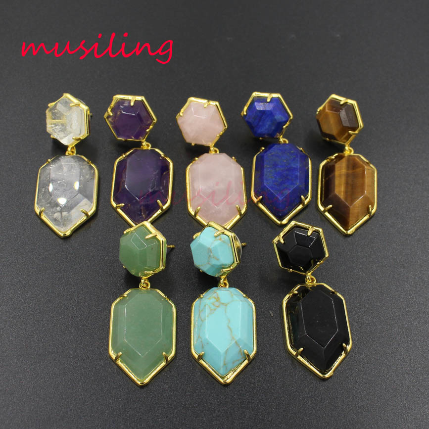 Stud Earrings Drop Gold Plated Earring For Women Geometric Natural Stone Accessories Fashion Charms Women Jewelry