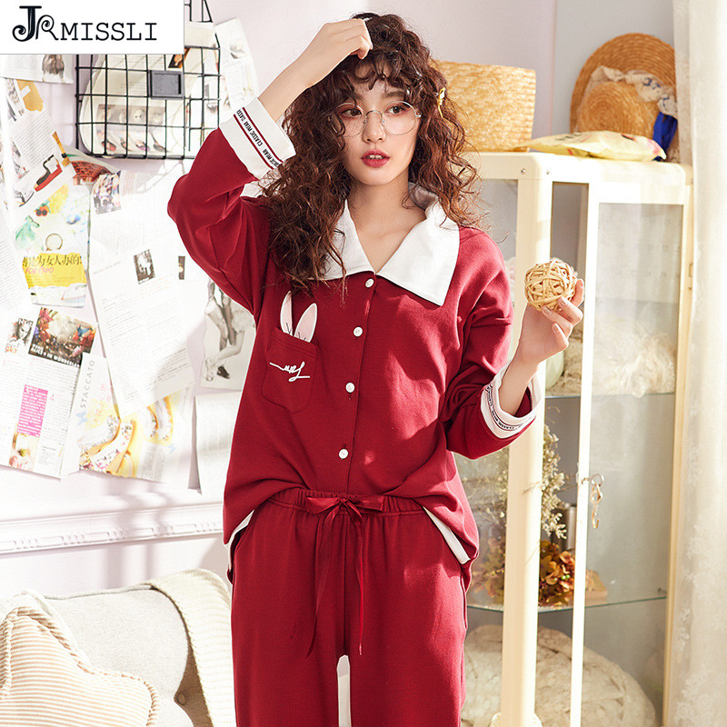 

JRMISSLI Winter Women Pyjamas Sets Letter pajamas Cotton Sleepwear Suit Thick Warm nightgown Female lovely homewear