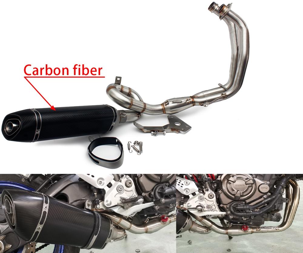 

BIKINGBOY Muffler Exhaust Pipe Header Tube Link + Carbon Fiber End Pipe For MT-07 FZ-07 2014-2018 XSR 700 2016-2017