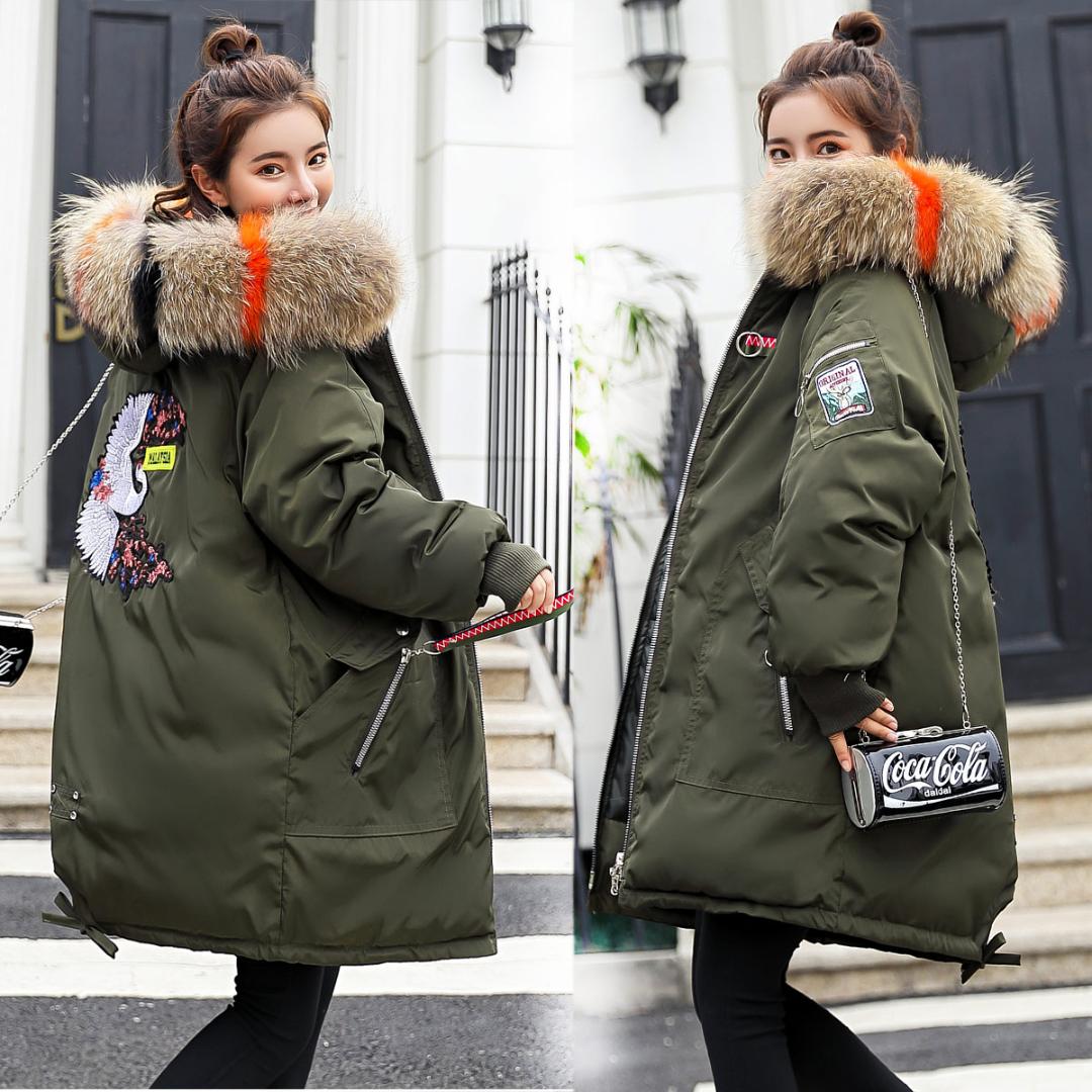 

2019 New Womens Outwear jacket Plus Size Fur Coat Long down jacket Female Womens Winter Coat Thick Cotton Warm, Beige