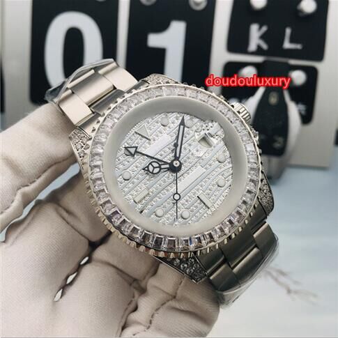

Men's Silver Stainless Steel Watch Automatic Mechanical Sports Watches High Quality Fashion Diamond Boutique Watch Free Shipping