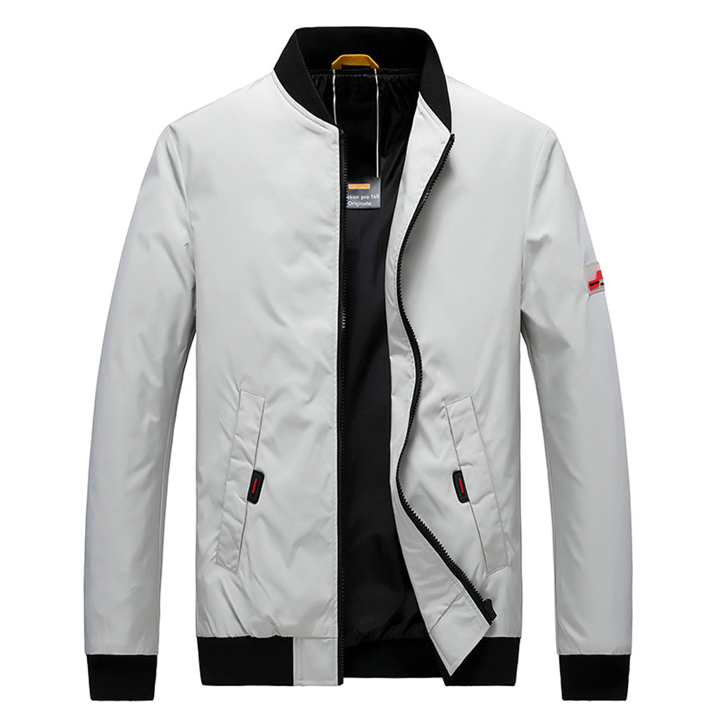 

Jacket Men Autumn Winter Bomber Jacket Casual Solid SolidStand Collar Zipper Outdoor Sport Coat Sweatshirt jaqueta masculino, Blue