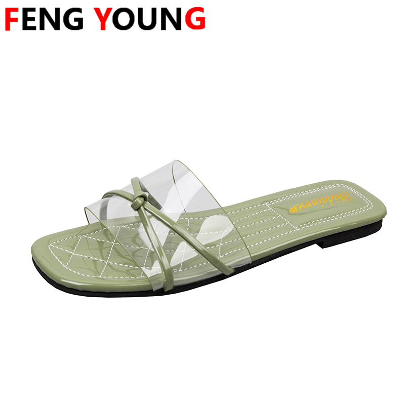 

Women Shoes Clear Jelly Shoes Woman Slippers New Summer Flat Gladiator Low Heels Lace Up Ladies Roman Beach Slippers, 1-black