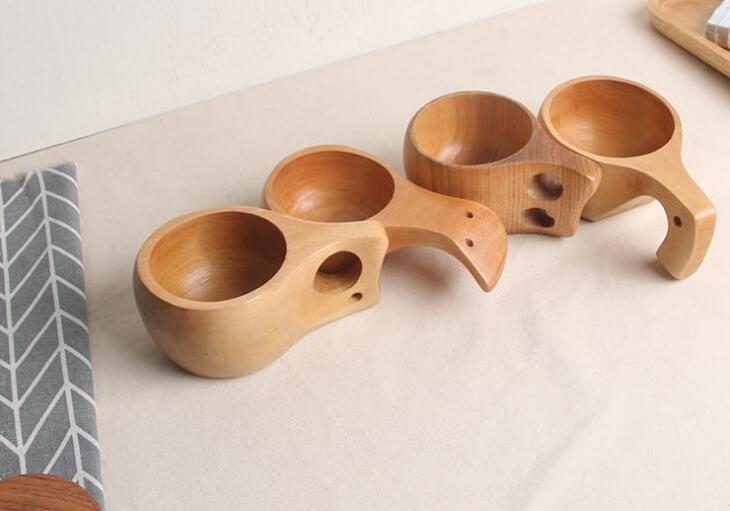 

200ml Portable Wooden Coffee Cup Tea Milk Water Drinking With Handle Hook Mug, Customize