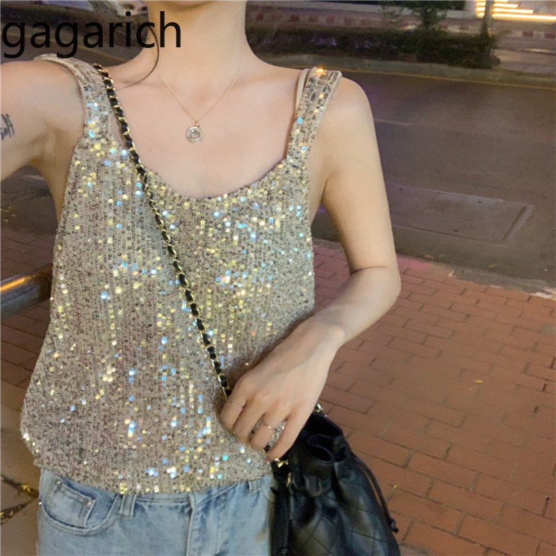 

Gagarich Vest Retro Women Sequin Sleeveless Vest Loose Fit Slim Versatile Outer Wear Sexy Tops Fashion, Photo color