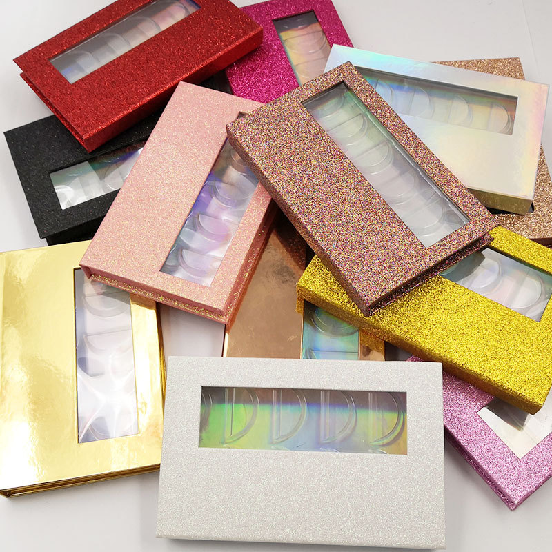 wholesale Eyelashes Packaging Box Holographic 5 Pairs False Eyelashes Packaging Box Cardboard Magnetic Box 3D Lashes Packaging