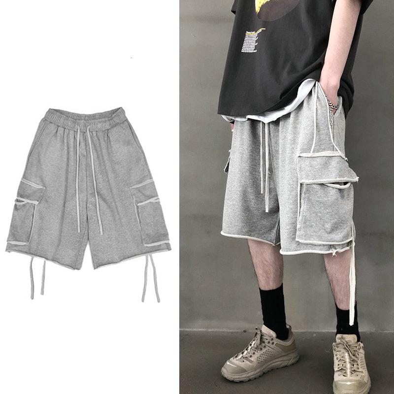 

Januarysnow Streetwear Summer Casual Shorts Men New Side-pockets Mens Shorts Hip Hop Knee Length Bermuda Men's Shorts, Gray