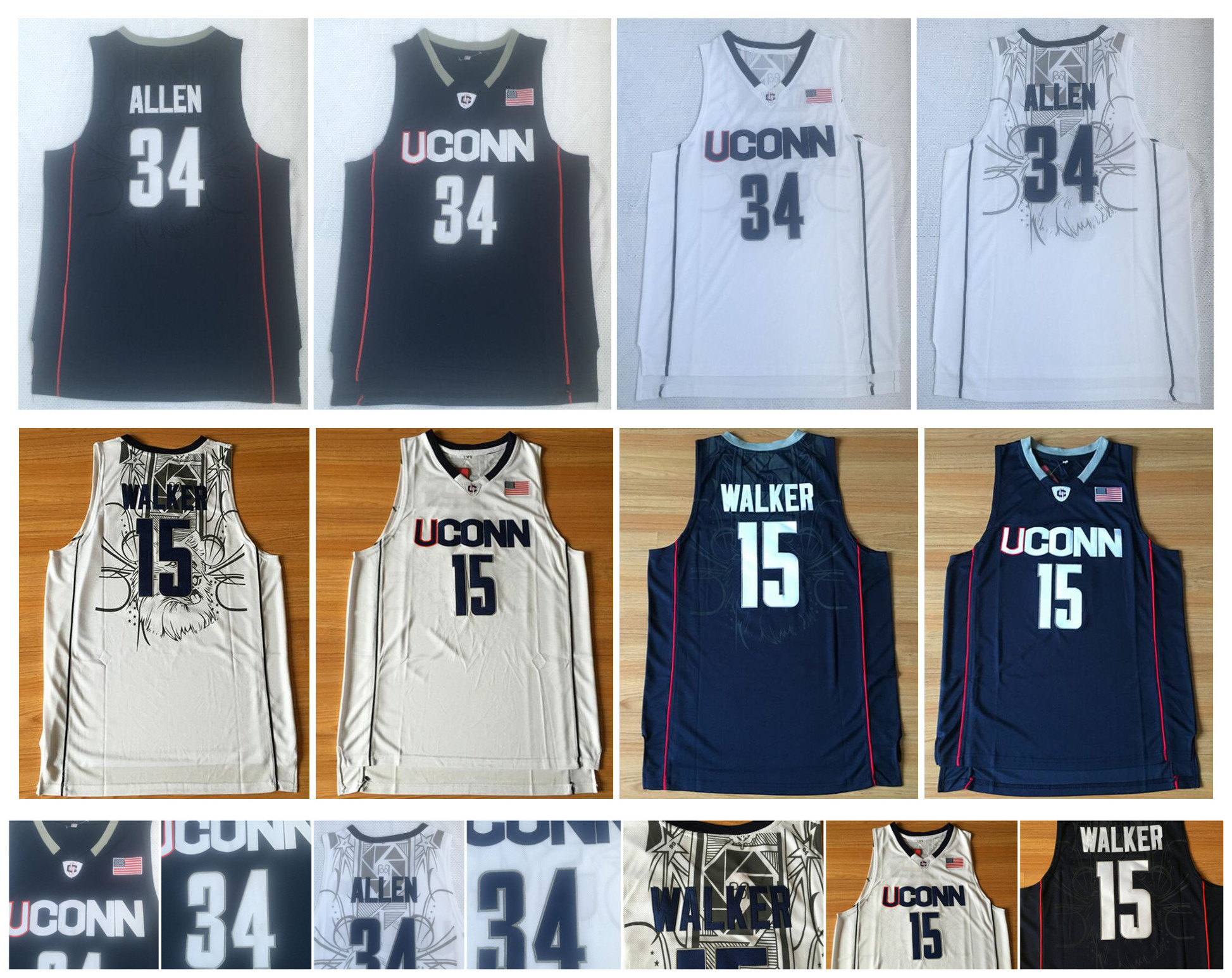 

15 Kemba Walker 34 Ray Allen Jersey NCAA Uconn Huskies College Basketball Jerseys Red White Black Sport Shirt Top Quality ! -XXL, As pic