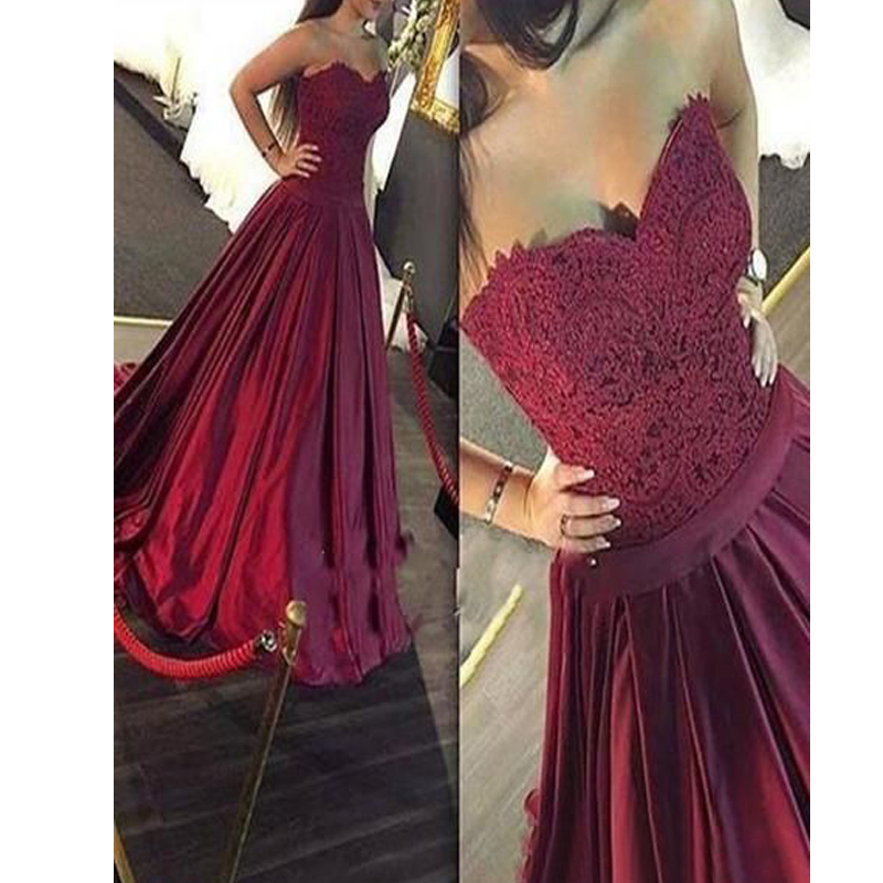 

2019 Burgundy Sweetheart A Line Prom Gown with Lace Appliques Evening Gowns vestido de noite Custom Girls Party Formal Gowns, White